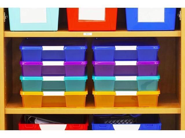 Storex Classroom Student Project Box, Plastic, 15.25 x 13.25 x 3.25 inches, Assorted Tints, 5-Pack (63202U05C), standard sized