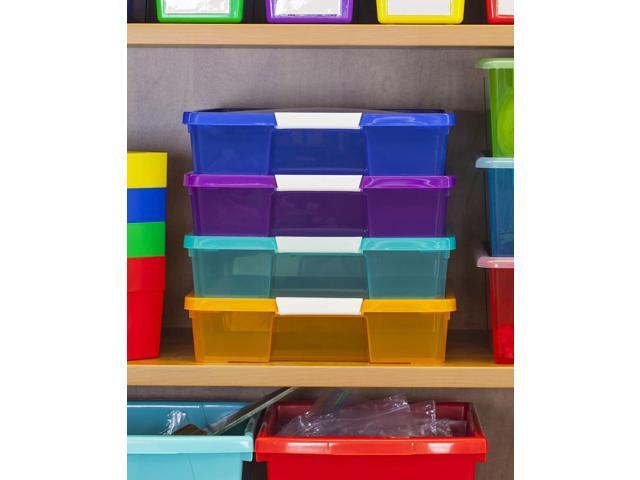 Storex Classroom Student Project Box, Plastic, 15.25 x 13.25 x 3.25 inches, Assorted Tints, 5-Pack (63202U05C), standard sized