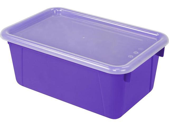 Storex Small Cubby Bins Plastic Storage Containers for Classroom with Non-Snap Lid, 12.2 x 7.8 x 5.1 inches, Purple, (62411U05C) (Pack of 5)