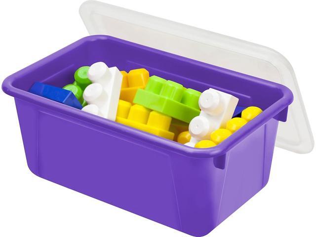 Storex Small Cubby Bins Plastic Storage Containers for Classroom with Non-Snap Lid, 12.2 x 7.8 x 5.1 inches, Purple, (62411U05C) (Pack of 5)