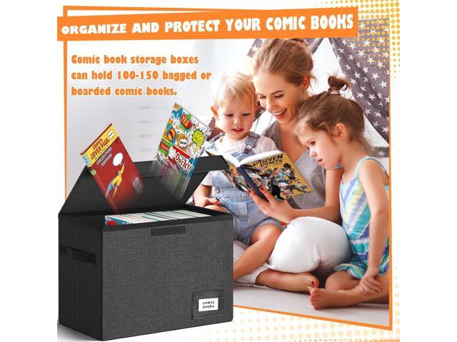 Leffis 6 Pack Comic Book Storage, Collapsible and Stackable Comic Short Box, Moistureproof Comic Box with Lid and Label Slot 15.5' X 7.5' X 11.3'...