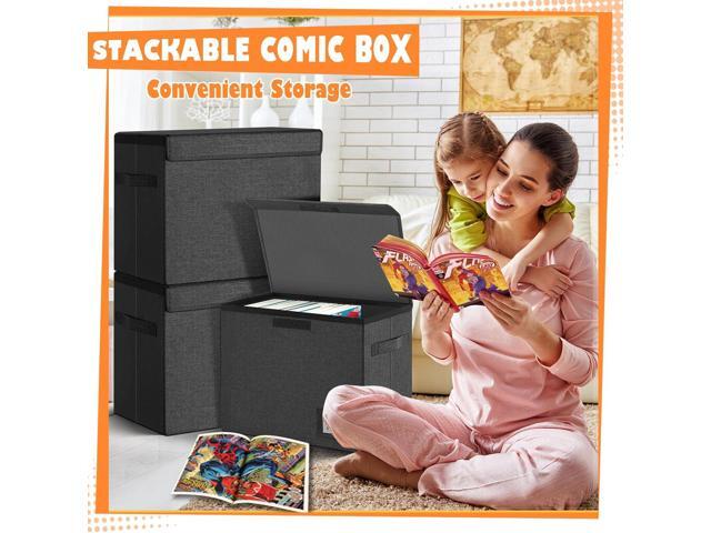 Leffis 6 Pack Comic Book Storage, Collapsible and Stackable Comic Short Box, Moistureproof Comic Box with Lid and Label Slot 15.5' X 7.5' X 11.3'...