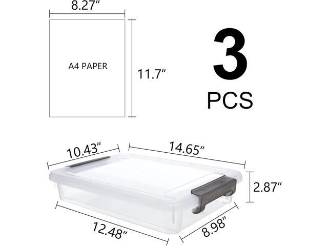 Citylife 3 PCS Plastic Storage Bins with Latching Lids Portable Project Case Clear File Box Stackable Storage Containers for Organizing A4 Paper,...