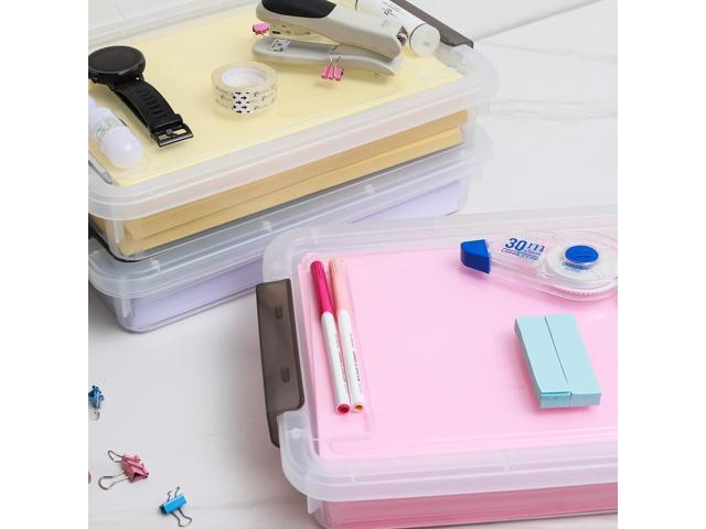 Citylife 3 PCS Plastic Storage Bins with Latching Lids Portable Project Case Clear File Box Stackable Storage Containers for Organizing A4 Paper,...