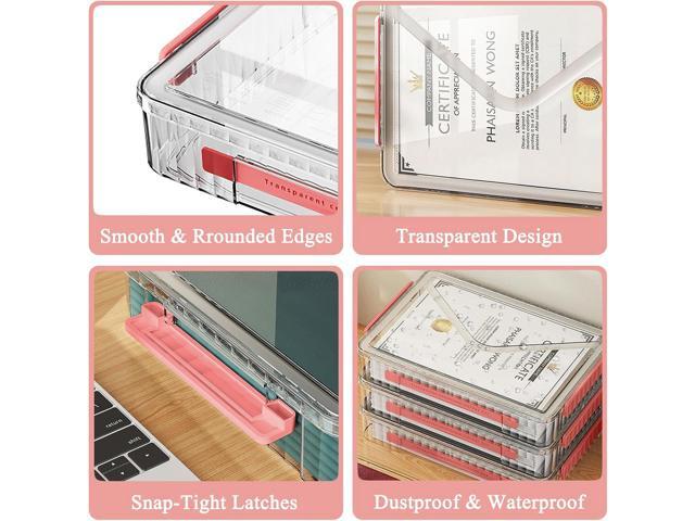 SAYEEC Clear File Storage Box Portable Project Case with Handle Plastic Storage Container with Lid Stackable Flat Storage Bin Document Magazine...