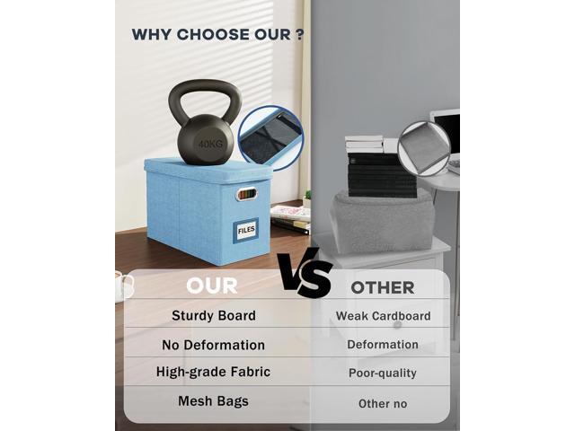 Oterri Portable Document Organizer with Lid, Hanging Storage Box with Mesh Pocket for Letter Files, Smooth Sliding Rail - Sky-blue (1 PCS)