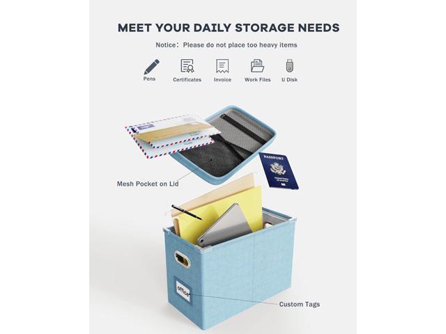 Oterri Portable Document Organizer with Lid, Hanging Storage Box with Mesh Pocket for Letter Files, Smooth Sliding Rail - Sky-blue (1 PCS)
