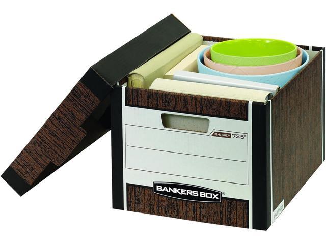 Bankers Box 12 Pack R-KIVE Heavy-Duty File Storage Boxes, FastFold, Lift-Off Lid, Letter, Woodgrain