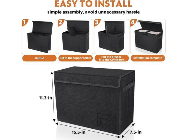 2-Pack Comic Book Storage Boxes, Collapsible Comics Book Case with Dividers and Carrying Handles, Comic Short Box Holds 150 Comics, 15.5' X 7.5' X...