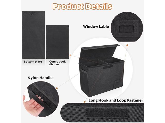 2-Pack Comic Book Storage Boxes, Collapsible Comics Book Case with Dividers and Carrying Handles, Comic Short Box Holds 150 Comics, 15.5' X 7.5' X...
