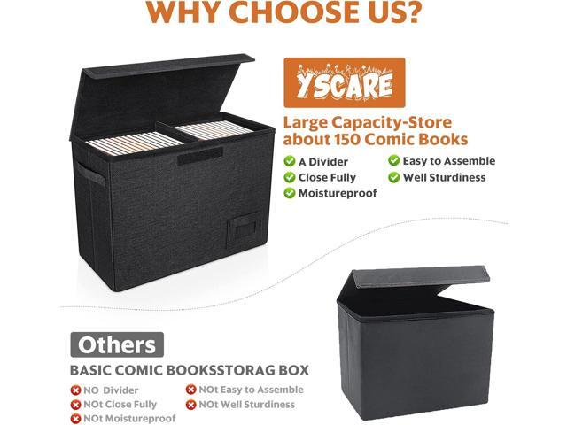 2-Pack Comic Book Storage Boxes, Collapsible Comics Book Case with Dividers and Carrying Handles, Comic Short Box Holds 150 Comics, 15.5' X 7.5' X...