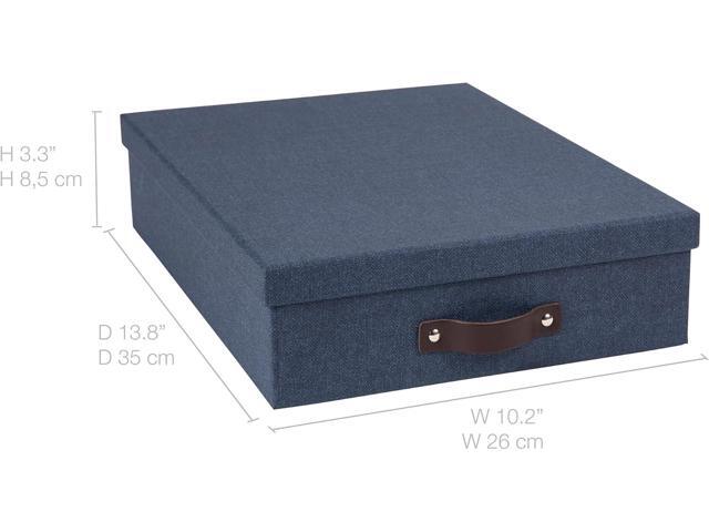 Bigso Oskar Canvas Fiberboard Document Letter Box - File Organizer Box for Important Paperwork - Document Storage with a Lid & Leather Handle - 3.3...
