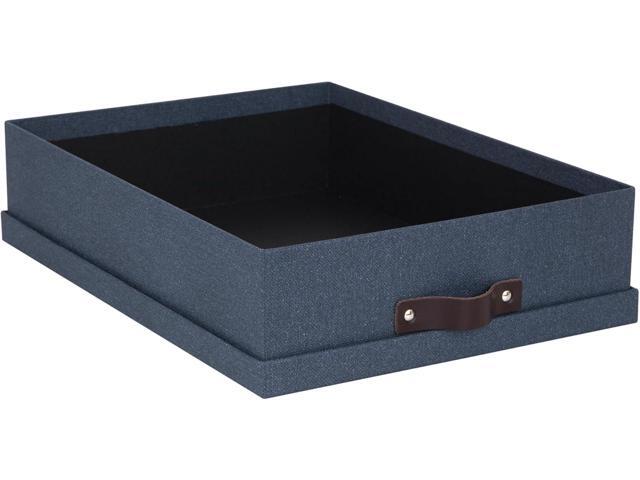 Bigso Oskar Canvas Fiberboard Document Letter Box - File Organizer Box for Important Paperwork - Document Storage with a Lid & Leather Handle - 3.3...