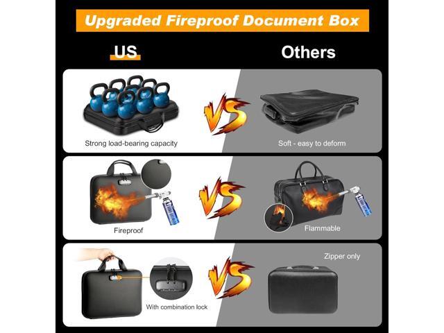 Fireproof Document Box with Lock, Portable Hard-Shell Case Fireproof File Box for Documents, Waterproof Document Box File Organizer for Important...