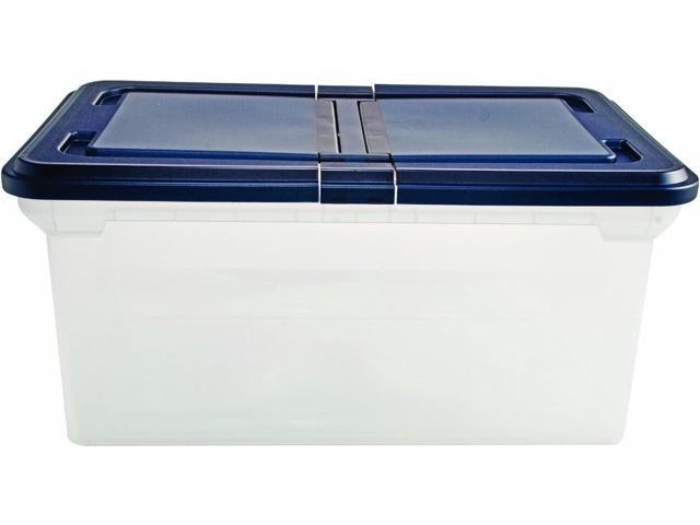 Advantus Innovative Storage Designs 55797 File Tote with Hinged Lid, Letter, Plastic, Clear/Navy