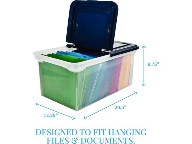 Advantus Innovative Storage Designs 55797 File Tote with Hinged Lid, Letter, Plastic, Clear/Navy
