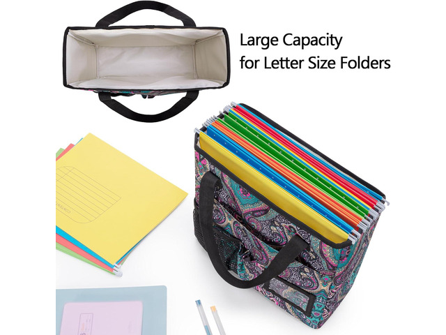 LoDrid Collapsible File Tote Bag with Handles, Portable File Organizer Box with 3 Built-in Boards for Letter Size Files, Document Storage Case for...
