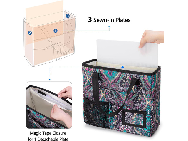 LoDrid Collapsible File Tote Bag with Handles, Portable File Organizer Box with 3 Built-in Boards for Letter Size Files, Document Storage Case for...