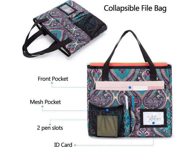 LoDrid Collapsible File Tote Bag with Handles, Portable File Organizer Box with 3 Built-in Boards for Letter Size Files, Document Storage Case for...