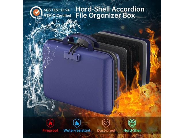 DocSafe Fireproof File Organizer with Lock, Hard-Shell Case Fireproof Document Box with 13 Pocket Accordion File Folder, Portable Home Office...