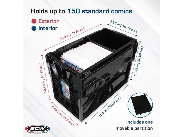 BCW Comic Bin, Black - Holds 150 Comics, Acid Free Storage and Organizer, Heavy Duty Plastic, Stackable, Includes Partition