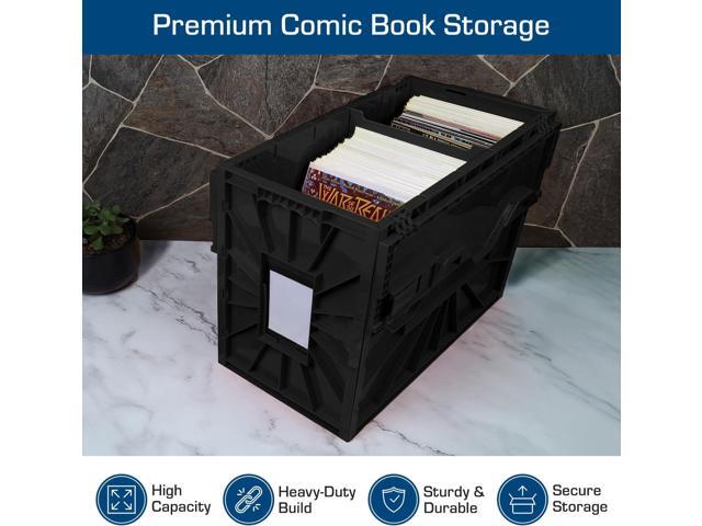BCW Comic Bin, Black - Holds 150 Comics, Acid Free Storage and Organizer, Heavy Duty Plastic, Stackable, Includes Partition