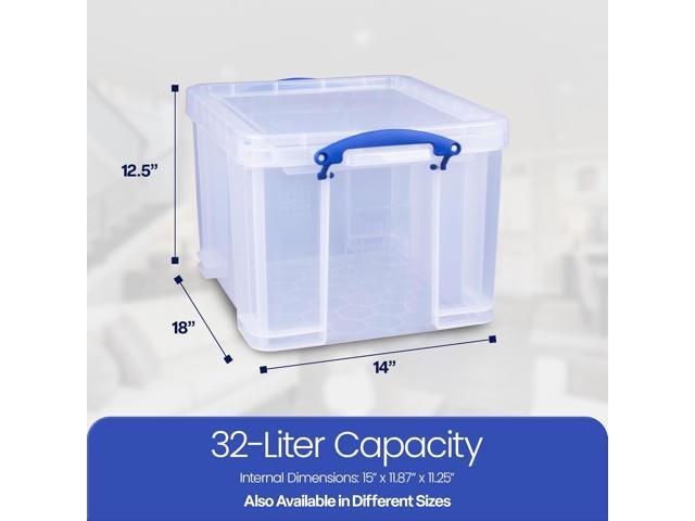 Really Useful Box 3-Pack Clear Plastic Storage Bins with Lids & Clip Handles, 32 Liters - Stackable, Portable and Transparent Organizer Containers...
