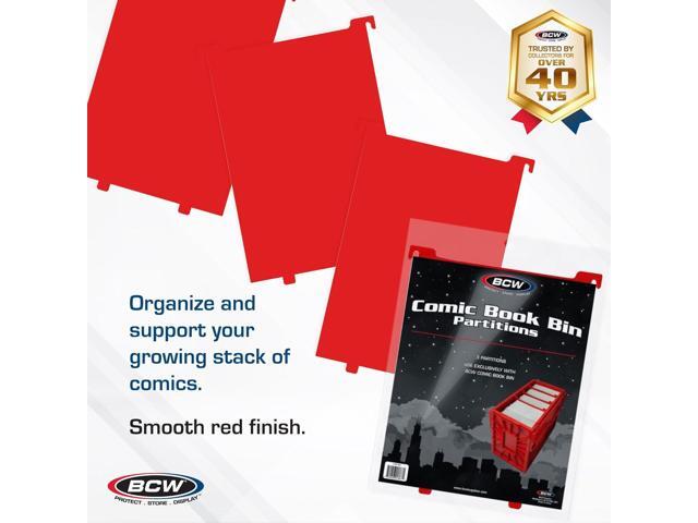 BCW Comic Bin Partitions Exclusive Organizer for Short and Long Comic Book Bins Notched, Tabbed, and Structurally Supportive Dividers (Red, 3...