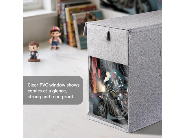 2 Pack Comic Book Storage Box with Lid for Modern Age, Collapsible Magazine Organizer with Clear Window, Holds 150 Comic Books Heavy Duty Case...