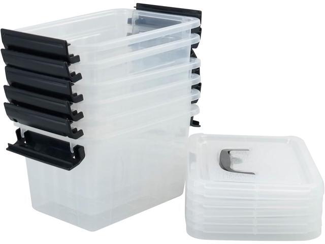 6-Pack 3 L Small Box with Lid, Plastic Clear Storage Bins with Handles