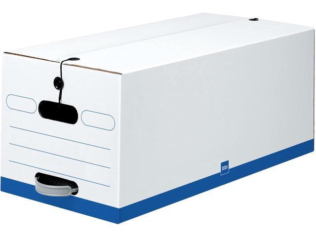 Office Depot Brand Quick Set-Up Storage Boxes With String & Button Closure, Letter, 24' x 12' x 10', 60% Recycled, White/Blue, Pack Of 12