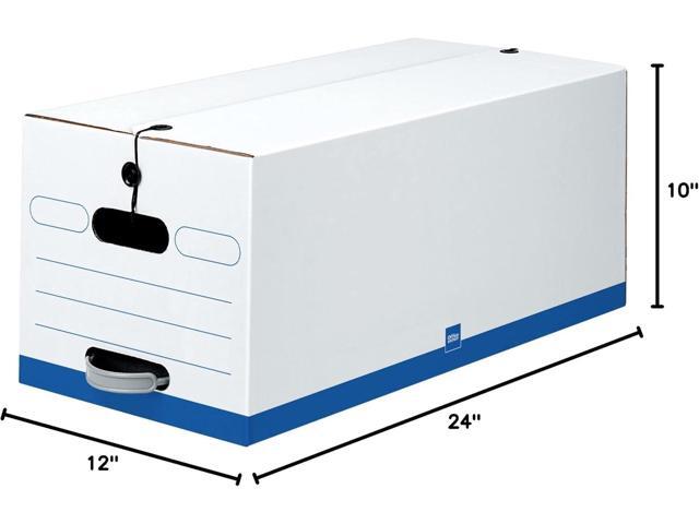 Office Depot Brand Quick Set-Up Storage Boxes With String & Button Closure, Letter, 24' x 12' x 10', 60% Recycled, White/Blue, Pack Of 12