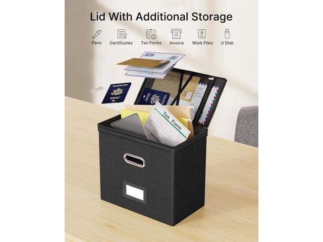 Oterri 2 Pack File Organizer Boxes with Lids, File Box with Mesh Pockets, Document Organizer Box for File Folders Letter Size, Zippers Filing Box...