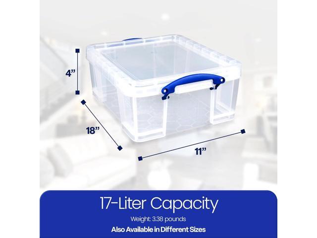 Really Useful Box 2 Pack 17L Plastic Storage Bins with Snap Lids and Clip Lock, Clear