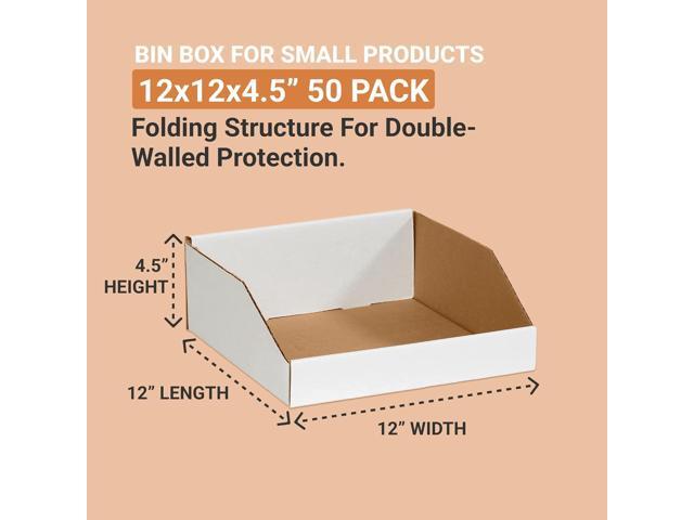 AVIDITI Corrugated Cardboard Storage Bins Holder 12' x 12' x 4.5' (50 Pack), Open Top Durable and Ideal for Organizing Parts Bin Work Areas Packing...