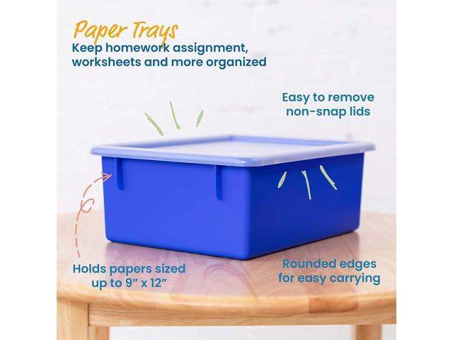 ECR4Kids Letter Size Deep Tray with Lid, Storage Bin, Blue, 10-Piece