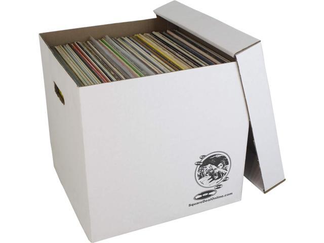 Durable 12 inch Vinyl Record Storage Box - Heavy-Duty Cardboard Construction with Removable Lid - Holds Up to 90 Records Each - Built Tough for...