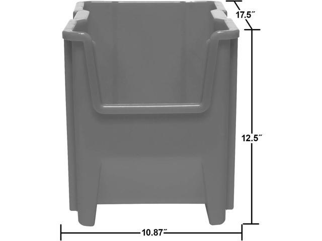 Akro-Mils 13014 Stak-N-Store Heavy Duty Stackable Open Front Plastic Storage Container Bin, (17-1/2-Inch x 11-Inch x 12-1/2-Inch), Gray, (4-Pack)