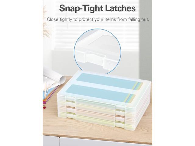 iBune 4-Pack A4 Plastic Paper Organizer Box, Scrapbook Storage for 8.5 x 11 Letter Papers, Portable Document Holder, Photo Storage Box Sticker Art...
