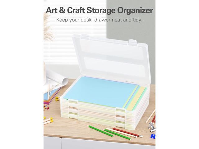 iBune 4-Pack A4 Plastic Paper Organizer Box, Scrapbook Storage for 8.5 x 11 Letter Papers, Portable Document Holder, Photo Storage Box Sticker Art...