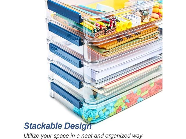 2 Pcs 5.5qt 9 x 13 Plastic Portable Project Case With Snap-Tight Latch Clear Stackable Storage Box With Lids Organizer Container For A4 File Photo...