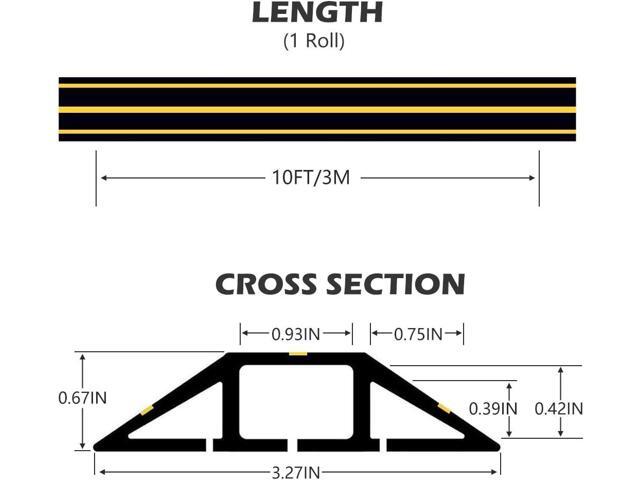 10Ft Cord Covers for Wires on Floor, 3-Channel Floor Cord Cover with Anti-Slip Base & Yellow Warning Strips, Extension Cord Covers for Floor, Ideal...