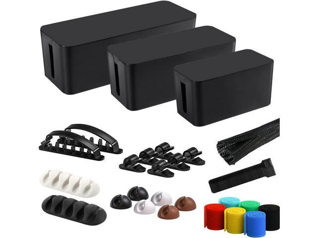 Cable Management Box, 3 Pack Cord Organizer Boxes with 33 PCS Cable Management Set to Cover Hide Power Strip, Surge Protector Under Desk & on...