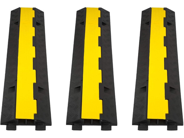 CXRCY Cable Ramp 3 Pack 2 Channel 11000lbs axle Capacity Floor Cord Cable Protector, Rubber Speed Bumps Hose Protector Ramps for Wire/Hose/Pipe...