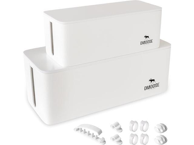 DMoose Cable Management Box - 2 Pack Medium & Large Cord Organizer for Desk & Floor - Cable Organizer Box for Child & Pet - Cable Box Hider for...