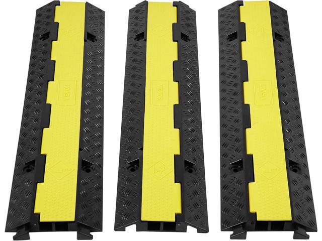 VEVOR 3 PCs 2 Channel Rubber Cable Protector Ramp, 12000 lbs/axle Capacity Heavy Duty Hose Wire Cover Ramp Driveway, Traffic Speed Bump w/Flip-Open...