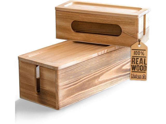 NATURE SUPPLIES Set of 2 Wooden Cable Management Boxes, Large and Medium Cord Organizer to Hide Wires and Power Strips for TV, Desk, Computer,...