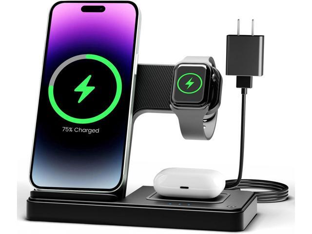 Wireless Charger iPhone Charging Station: 3 in 1 Charger Stand Multiple Devices for Apple - iPhone 17 16e 16 15 14 Pro Max 13 12 11 - Watch 10 9 8...