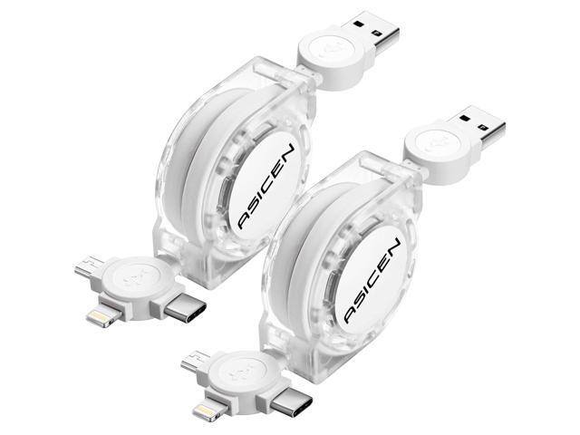 3 in 1 Retractable Multi Charging Cable, 2Pack Multi Fast Charging Cord Retractable Charger Data Sync Cable with iPhone/Type-C/Micro USB Ports for...