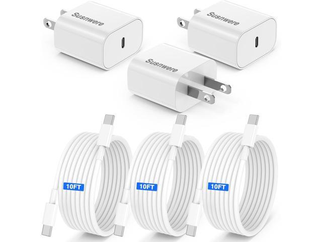 3-Pack 20w USB C Charger for iPhone 17 Air/16/15/Pro Max with Long 10ft USB C to C Cable,iPhone Charger Fast Wall Charger Block Compatible with...